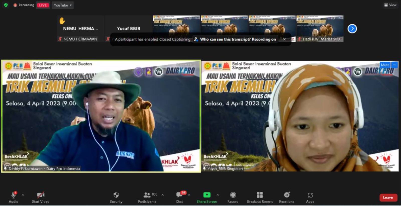 Dukung Pengembangan Usaha Ternak, BBIB Singosari adakan Bimtek Online Seleksi Indukan